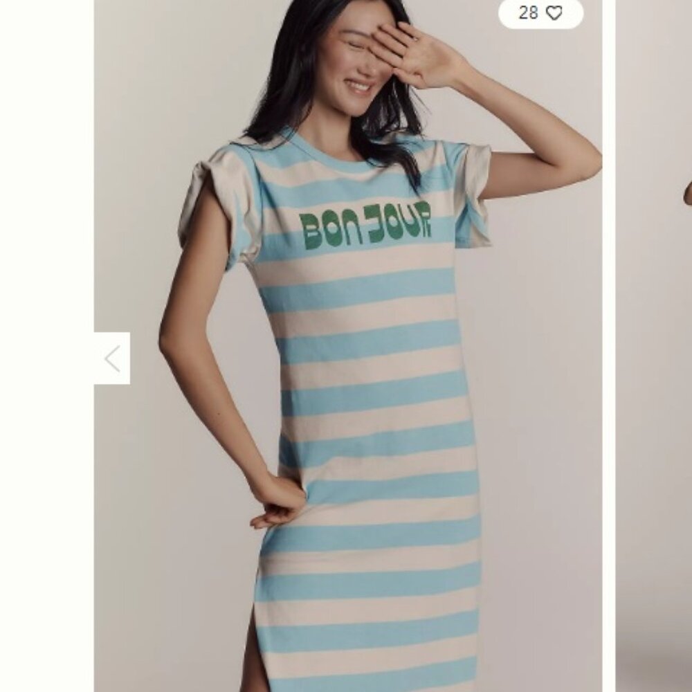 NWT Anthropologie Sundry Short-Sleeve Bonjour Rugby Stripe Midi Dress